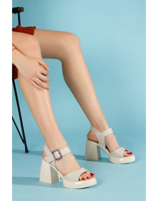 Sody Bej Cilt Topuklu Kadın Sandalet