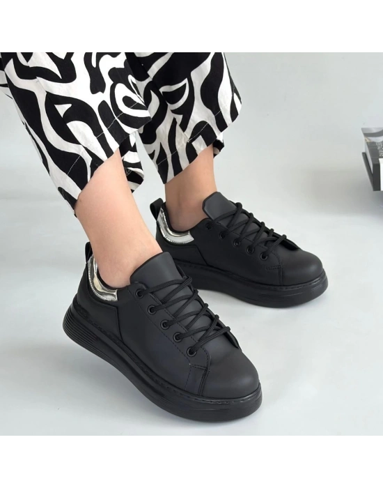 Sofio Siyah Cilt Bağcıklı Kadın Spor Ayakkabı