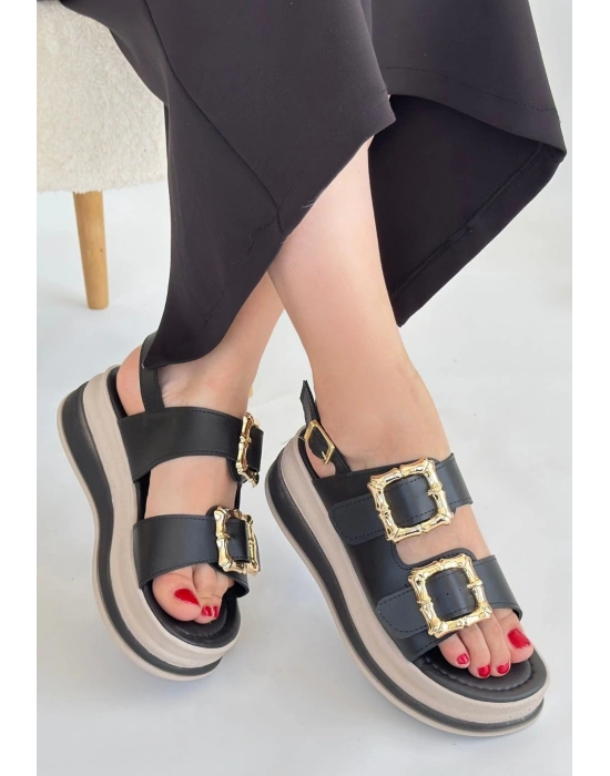 Stan Siyah Cilt Kadın Sandalet