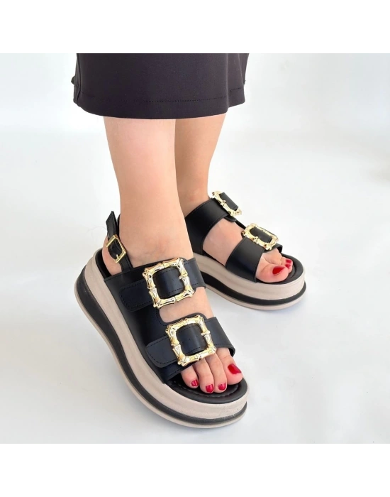 Stan Siyah Cilt Kadın Sandalet