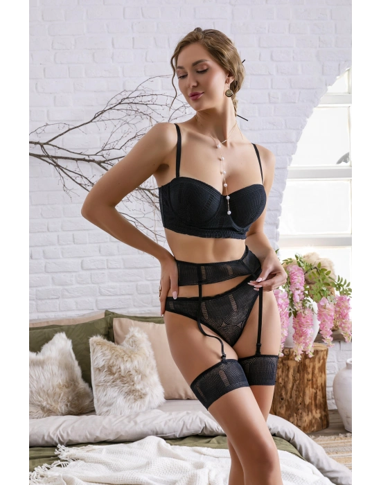 STRAPLEZ SÜTYEN, JARTİYER VE STRİNG TAKIM SİYAH (MGP32182)