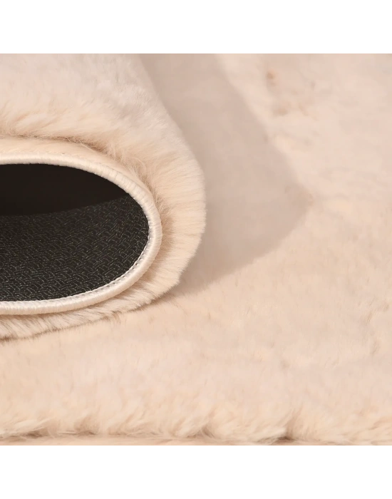Tavşan Poly Peluş Halı -Bej- Yüksek Kalite-Ekstra Yumuşak - Kaymaz Özel Tabanlı - Özel Ölçü