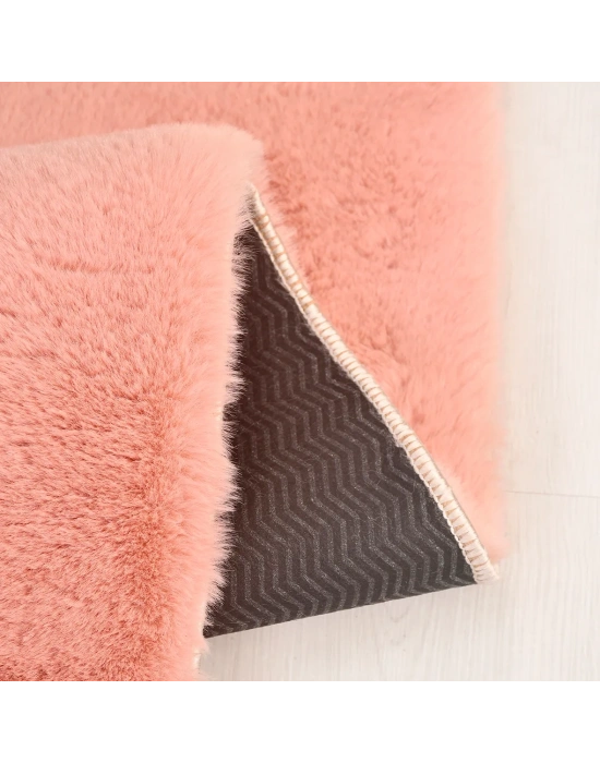 Tavşan Poly Peluş Halı - Rose -Yüksek Kalite-Ekstra Yumuşak - Kaymaz Özel Tabanlı - Özel Ölçü