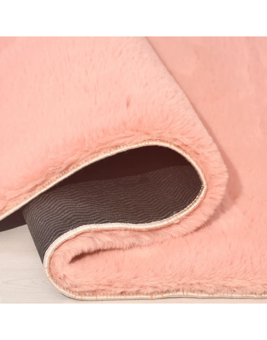 Tavşan Poly Peluş Halı - Rose -Yüksek Kalite-Ekstra Yumuşak - Kaymaz Özel Tabanlı - Özel Ölçü
