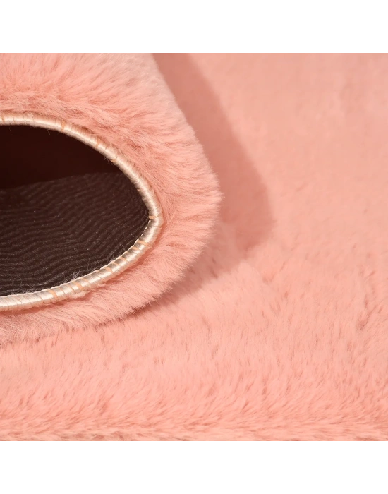 Tavşan Poly Peluş Halı - Rose -Yüksek Kalite-Ekstra Yumuşak - Kaymaz Özel Tabanlı - Özel Ölçü