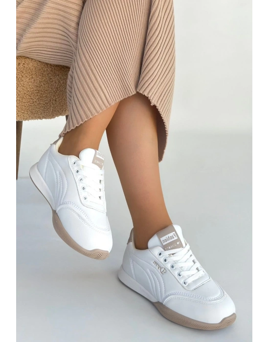 Tawen Beyaz Cilt Bağcıklı Spor Ayakkabı
