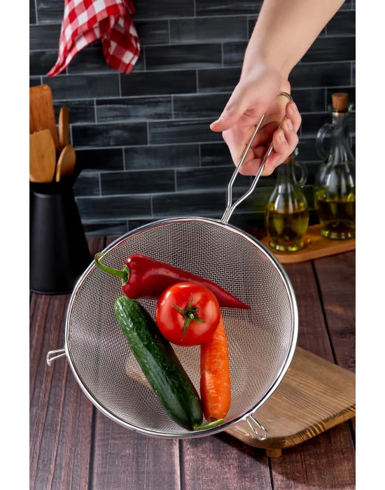 Tencereye Takılan 22 Cm Lüks Orta Boy Çelik Tel Süzgeç & Kevgir