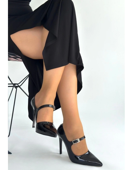Tiej Siyah Rugan Stiletto Ayakkabı