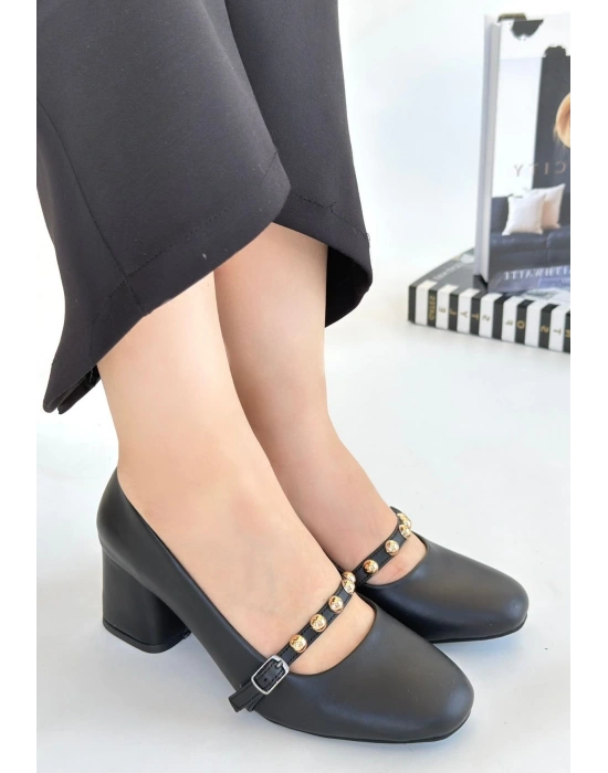 Tino Siyah Cilt Kadın Topuklu Ayakkabı