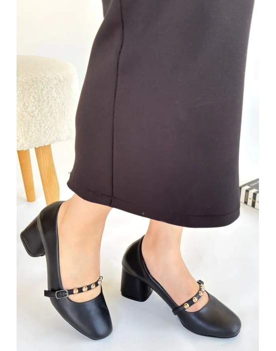 Tino Siyah Cilt Kadın Topuklu Ayakkabı