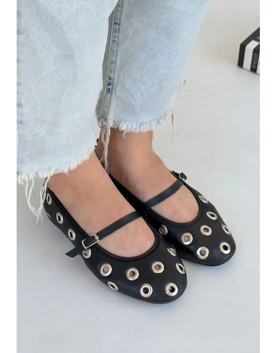 Tinta Siyah Cilt Ayakkabı Kadın Babet