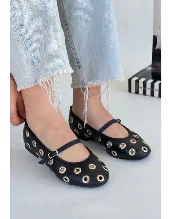 Tinta Siyah Cilt Ayakkabı Kadın Babet