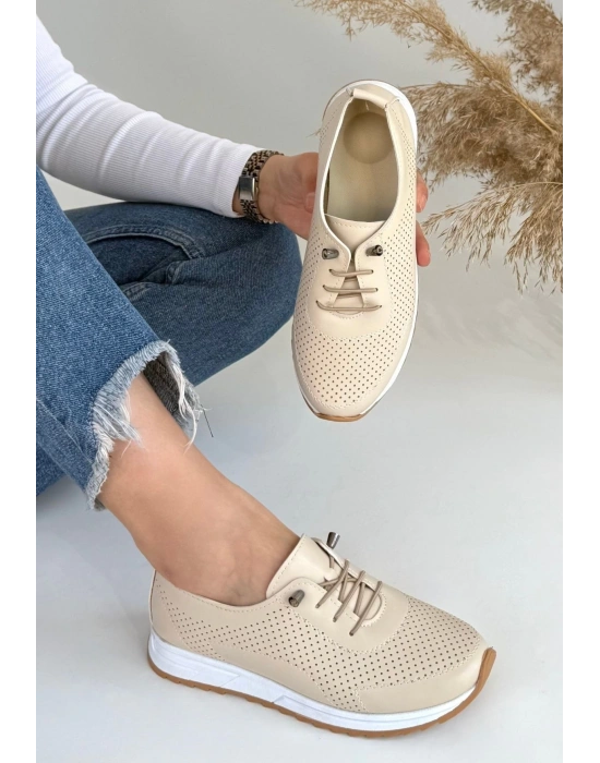 Tone Bej Cilt Bağcıklı Kadın Spor Ayakkabı