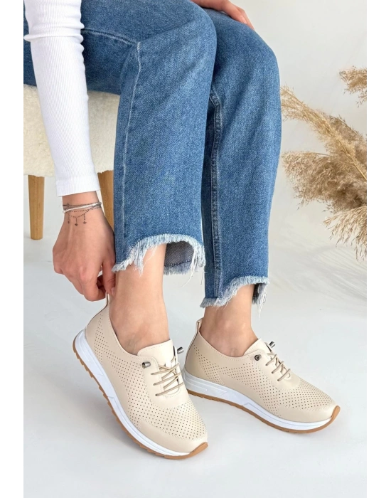 Tone Bej Cilt Bağcıklı Kadın Spor Ayakkabı
