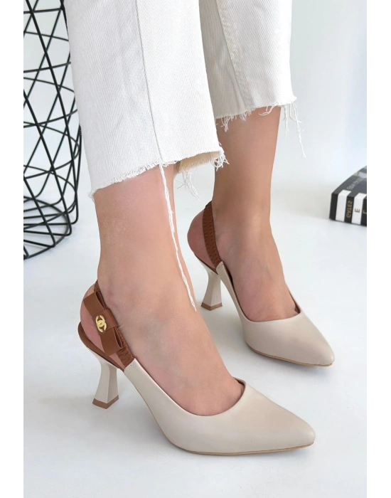 Toran Bej Cilt Kadın Topuklu Ayakkabı