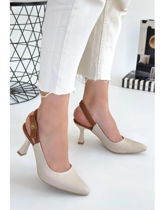 Toran Bej Cilt Kadın Topuklu Ayakkabı