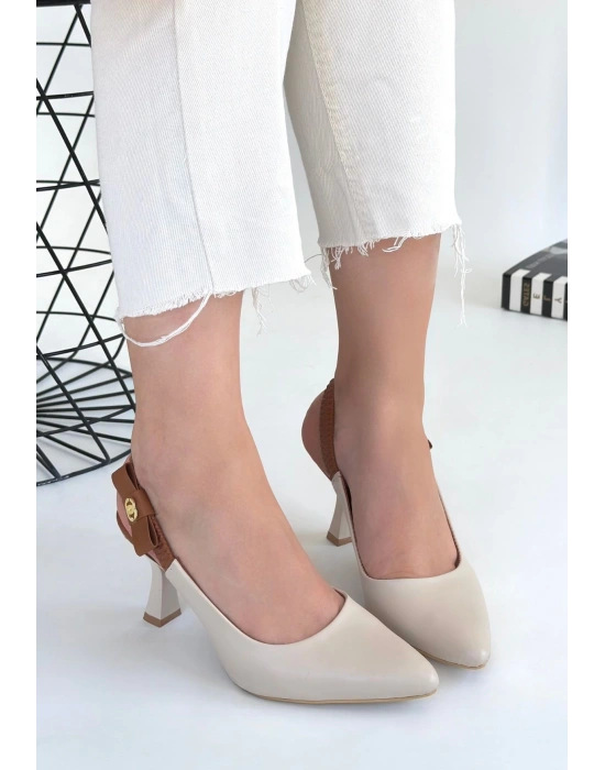 Toran Bej Cilt Kadın Topuklu Ayakkabı