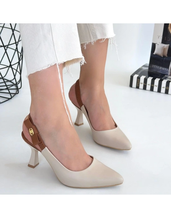 Toran Bej Cilt Kadın Topuklu Ayakkabı