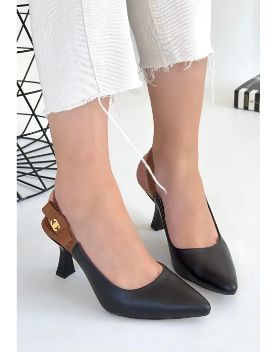 Toran Siyah Cilt Kadın Topuklu Ayakkabı