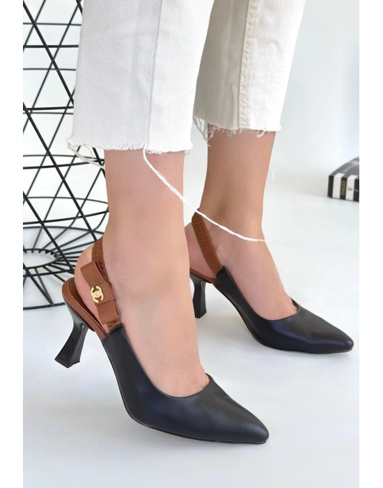 Toran Siyah Cilt Kadın Topuklu Ayakkabı