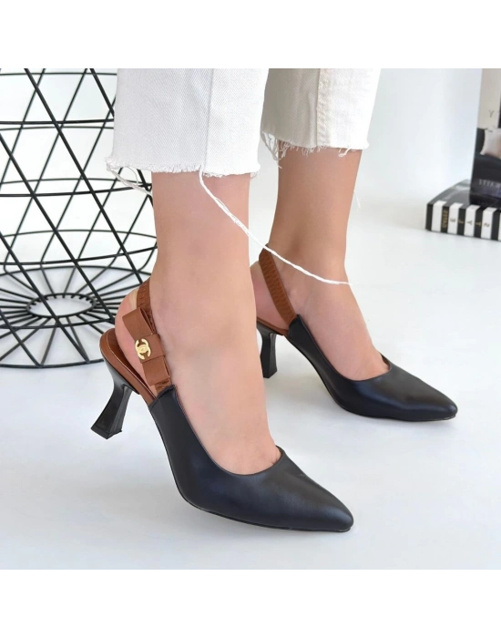 Toran Siyah Cilt Kadın Topuklu Ayakkabı