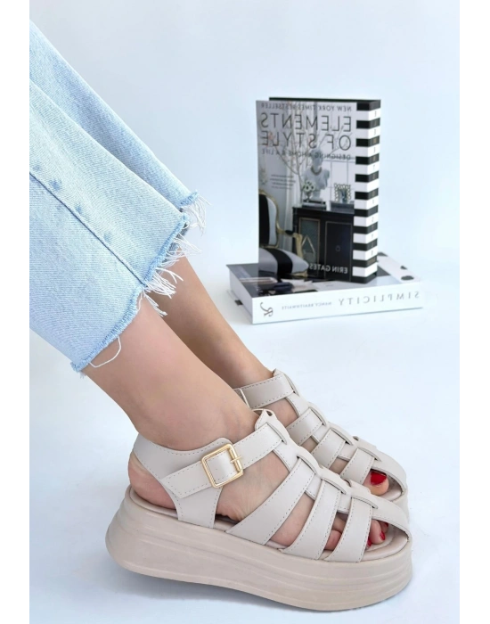 Toten Bej Cilt Kemerli Kadın Sandalet