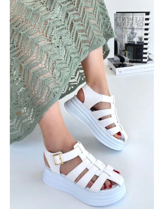 Toten Beyaz Cilt Kemerli Kadın Sandalet