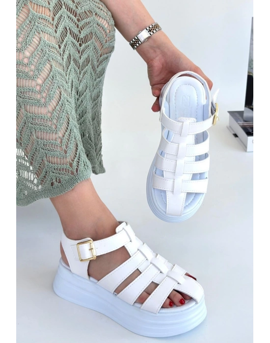 Toten Beyaz Cilt Kemerli Kadın Sandalet