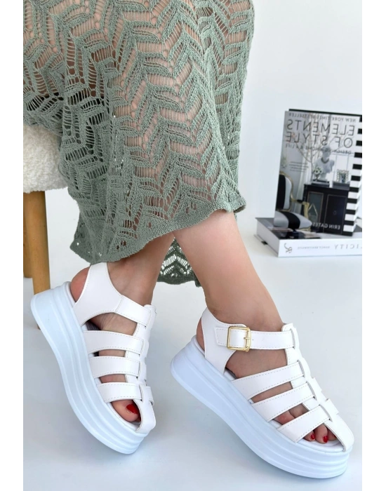Toten Beyaz Cilt Kemerli Kadın Sandalet