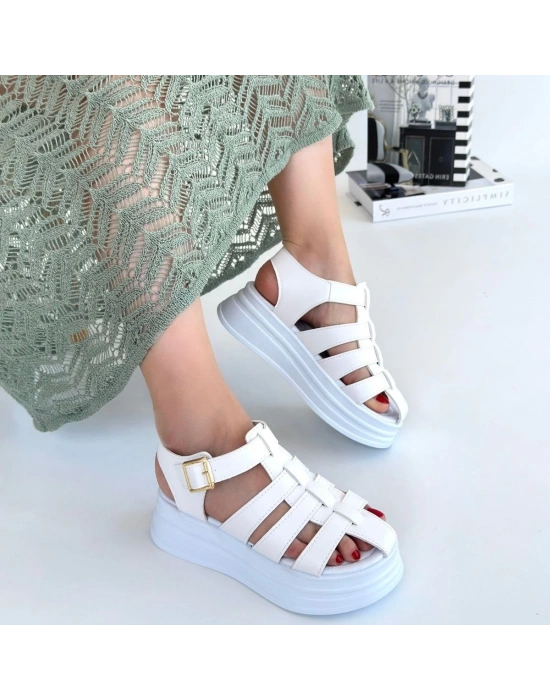 Toten Beyaz Cilt Kemerli Kadın Sandalet