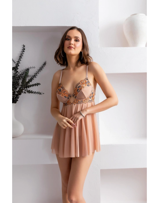 TRANSPARAN BABYDOLL VE STRİNG TAKIM CAPPUCİNO (MGP31932)
