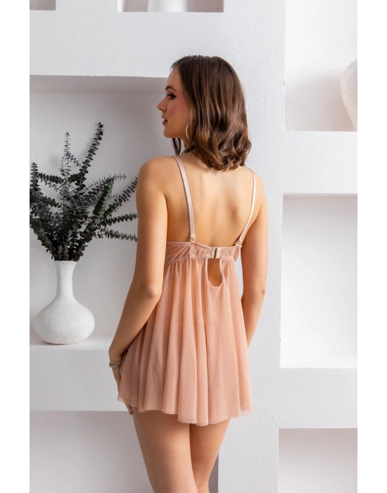 TRANSPARAN BABYDOLL VE STRİNG TAKIM CAPPUCİNO (MGP31932)