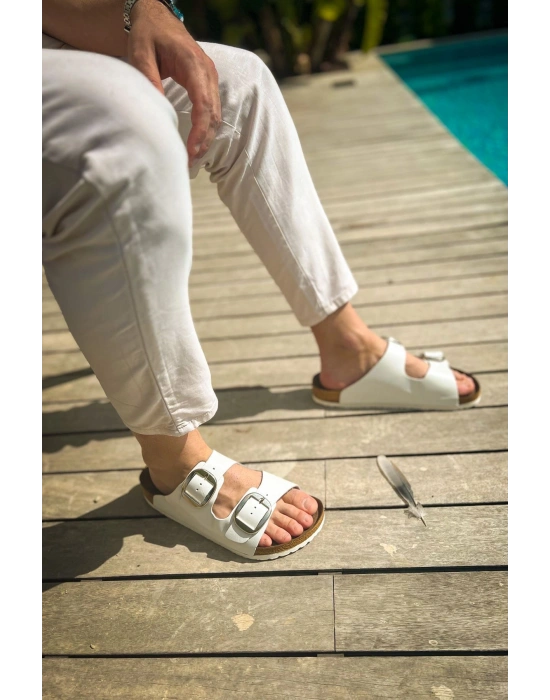 TRL001 - Chekich Deri Terlik BEYAZ