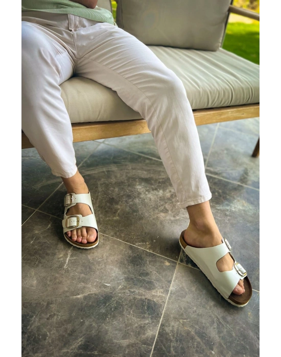 TRL001 - Chekich Deri Terlik BEYAZ