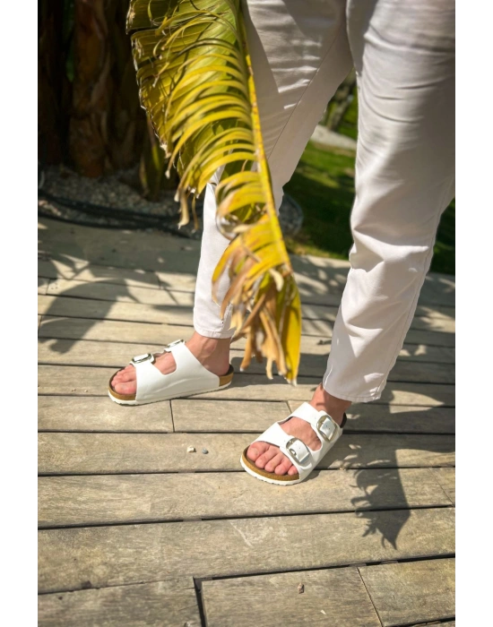 TRL001 - Chekich Deri Terlik BEYAZ