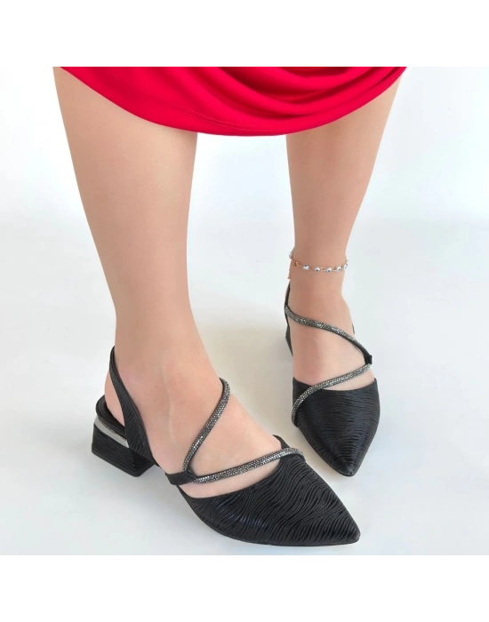 Utana Siyah Cilt Simli Topuklu Ayakkabı