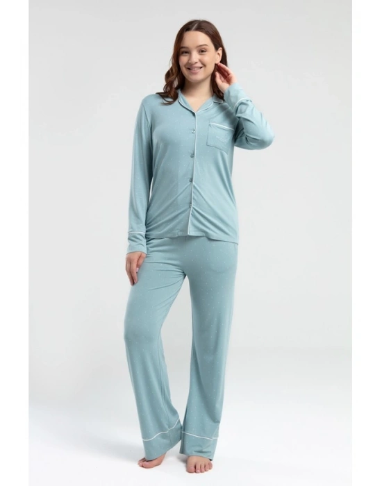 Uzun Kol Önden Düğmeli Kadın Pijama Takımı 8986