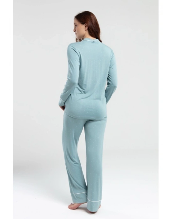 Uzun Kol Önden Düğmeli Kadın Pijama Takımı 8986