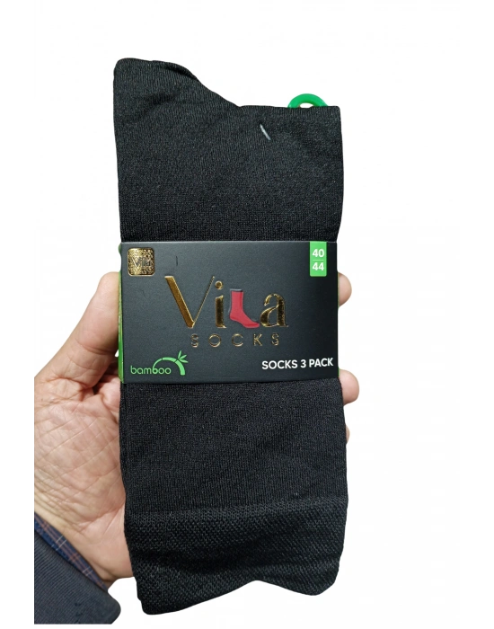 Vila Erkek 3lü Siyah Bambu Çorap ,