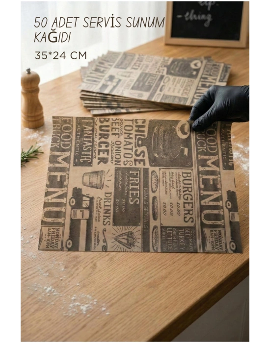 Vintage Tasarım Servis Sunum Kağıdı & Yağlı Kağıt Seti (35x24 cm)