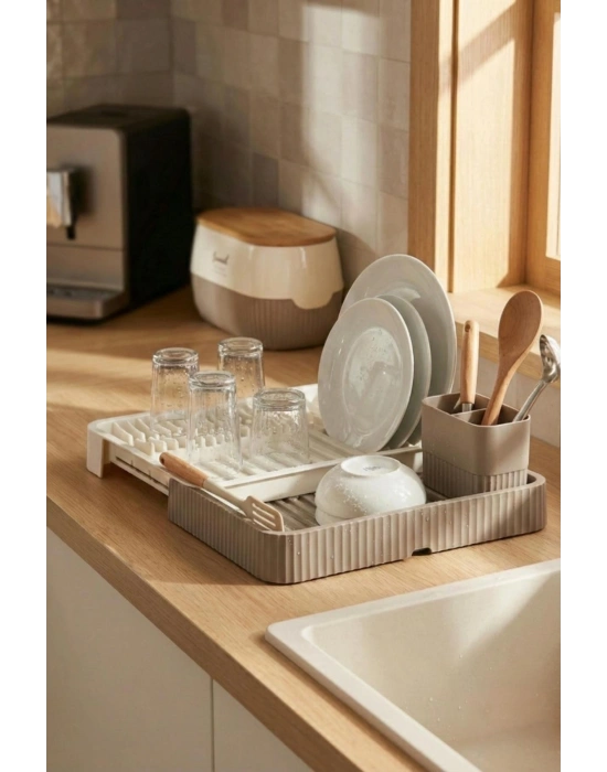 Vizon Sürgülü Lavabo Üstü Bulaşıklık & Fonksiyonel Tabaklık Ve Bardaklık 32x36 cm