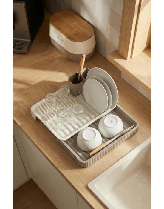 Vizon Sürgülü Lavabo Üstü Bulaşıklık & Fonksiyonel Tabaklık Ve Bardaklık 32x36 cm