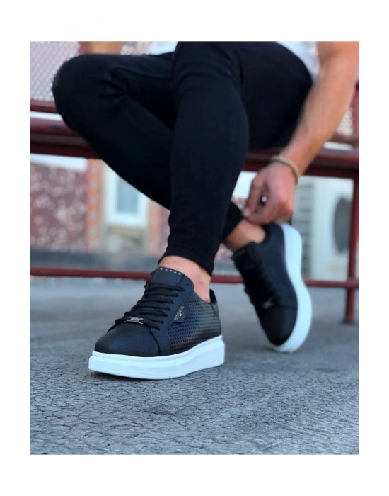 Wagoon Wg01 Siyah Delikli Erkek Yüksek Taban Ayakkabı Erkek Günlük Ayakkabı