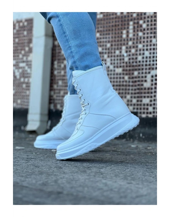 Wagoon WG012 Beyaz Cilt Uzun Bağcıklı  Bot