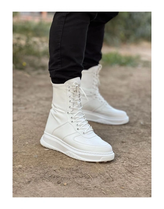 Wagoon WG012 Beyaz Cilt Uzun Bağcıklı  Bot