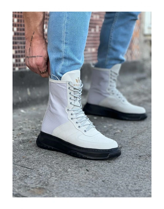 Wagoon Wg012 Gri Kömür Süet Uzun Bağcıklı Erkek Bot