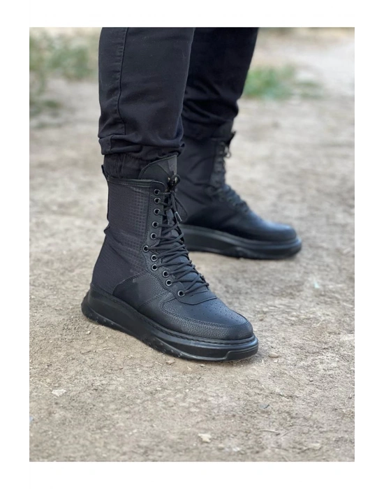 Wagoon Wg012 Kömür Cilt Uzun Bağcıklı Erkek Bot