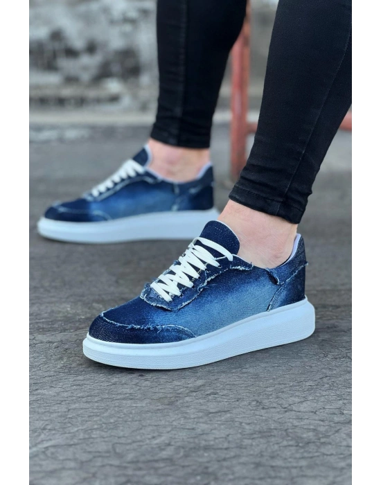 Wagoon WG018 Koyu Mavi Kot Kumaş Erkek Casual Ayakkabı
