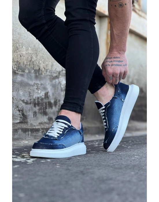 Wagoon WG018 Koyu Mavi Kot Kumaş Erkek Casual Ayakkabı