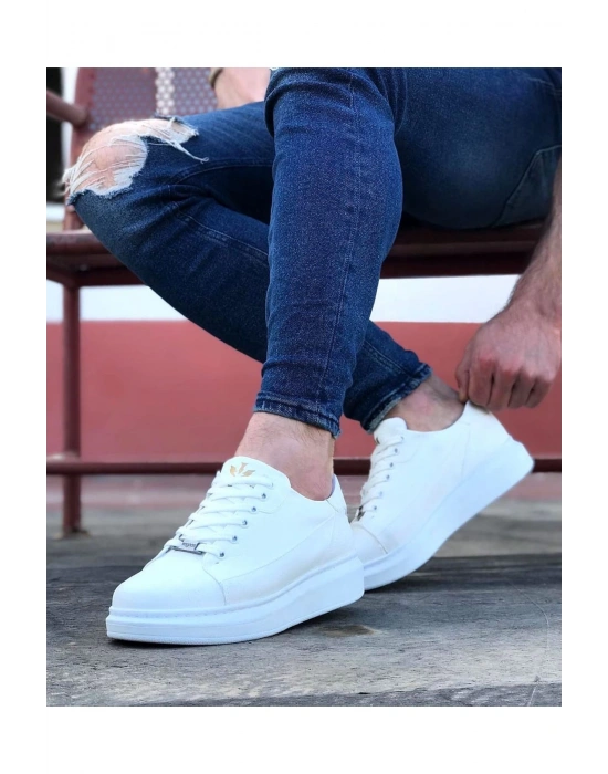 Wagoon Wg028 Beyaz Bağcıklı Kalın Taban Casual Erkek Ayakkabı Erkek Günlük Ayakkabı